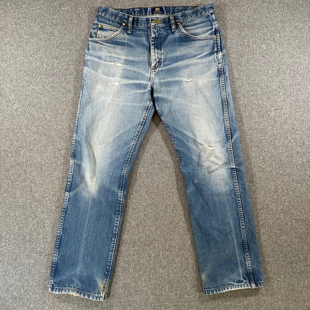 Wrangler Jeans Mens 33x34 47MWZ Regular Fit Blue Distressed Denim 100% Cotton